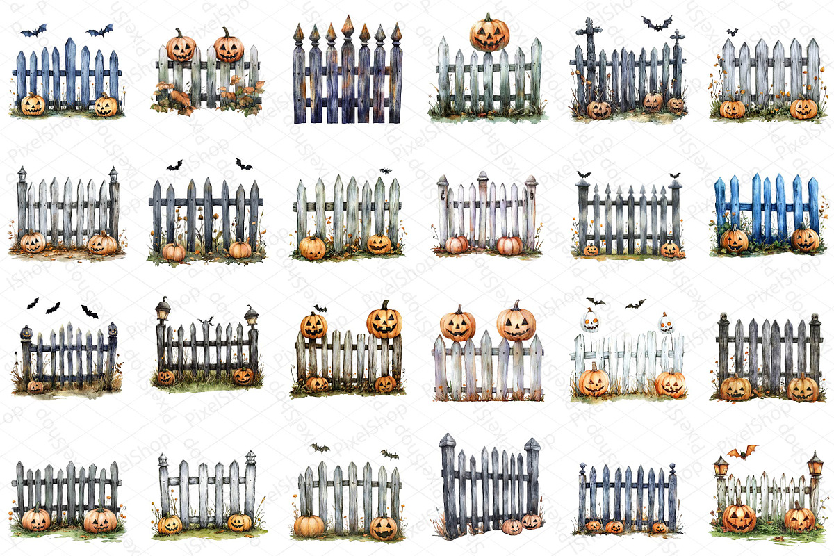 Watercolor Halloween Fence Clipart, an Illustration by DreamPrint404 (Photo 4 of 5)