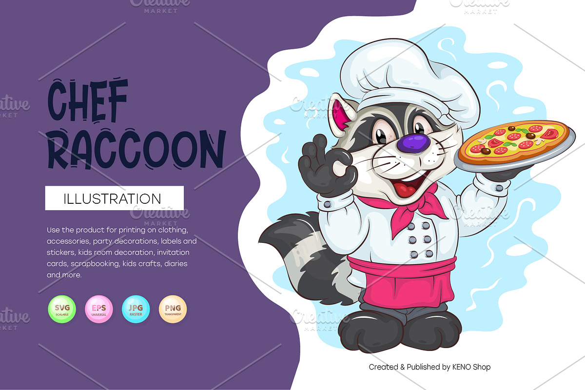 Cartoon Chef Raccoon. T-Shirt, SVG., an Animal Illustration by KENO Mascots (Photo 1 of 3)