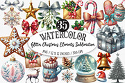 Glitter Christmas Elements Clipart, an Illustration by Designking (Thumbnail 1 of 5)