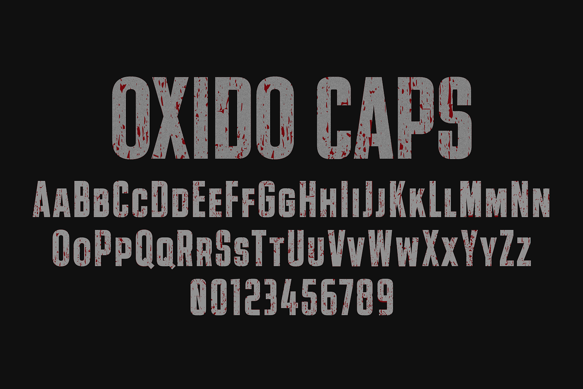 Oxido Caps | Solid & Eroded | Fonts, a Sans Serif Font by deFharo (Photo 2 of 9)
