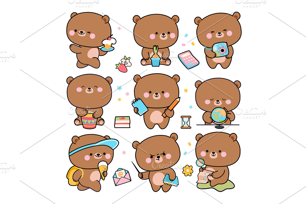 Kawaii bear. Cute funny bears, an Animal Illustration by Valerie Bodnar