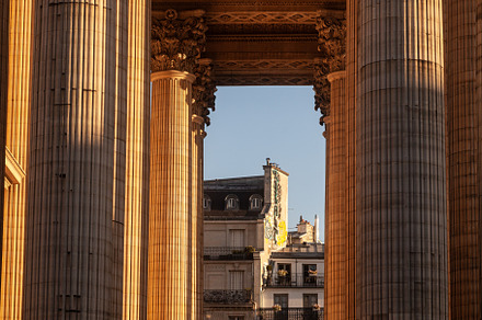 Pantheon building in Paris on a sunny day, sunset time. France, an Architecture Photo by Bepslabor