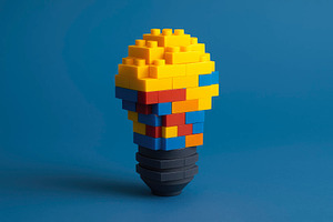 a lightbulb made of toy blocks, generative AI, a Photo by Nito