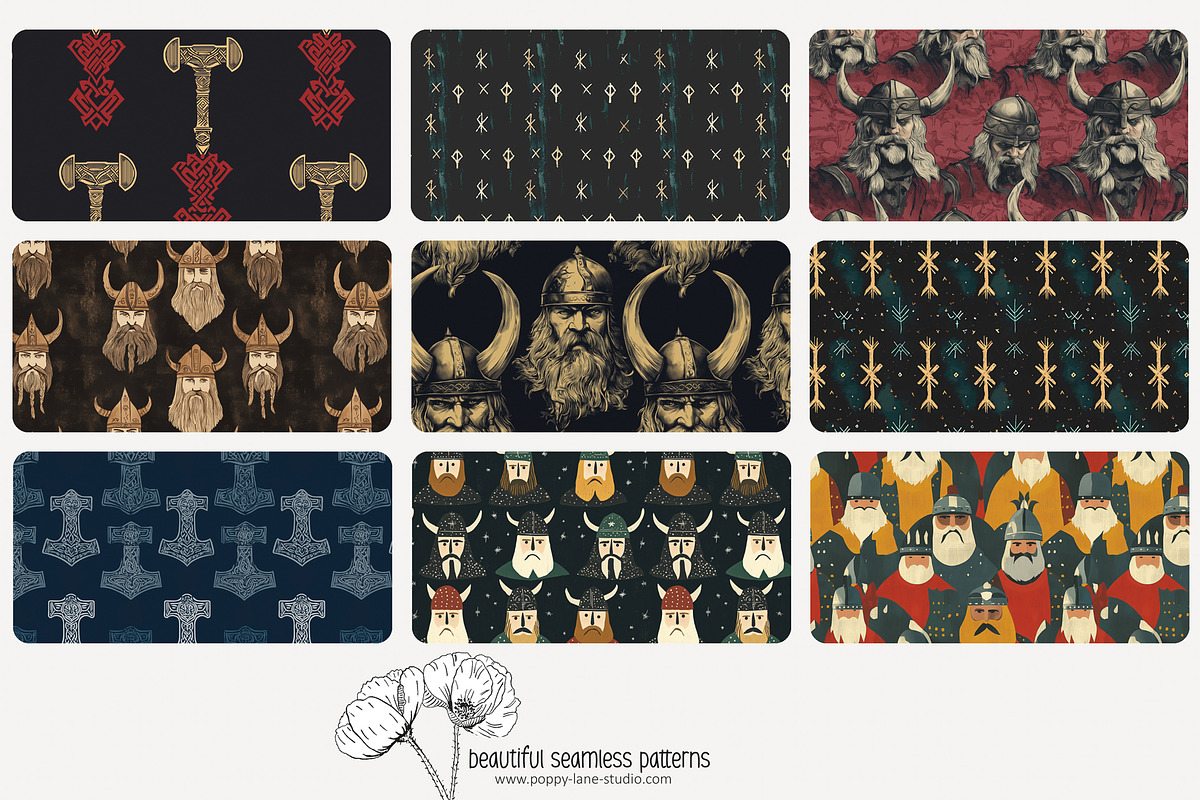 80 Viking seamless pattern, a Pattern Graphic by Poppy Lane Studio (Photo 2 of 11)