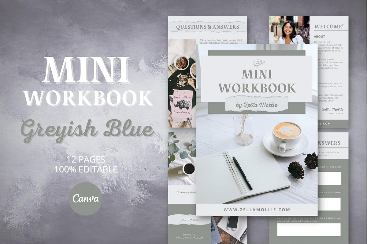 Greyish WORKBOOK CANVA TEMPLATE, a Magazine Template by The Little Lily ...
