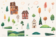 HOUSES AND TREES. Watercolor clipart, an Object Illustration by OlliArtDesign (Thumbnail 2 of 5)