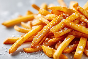 Crispy salted french fries close-up, a Food & Drink Photo by AlyaAnd