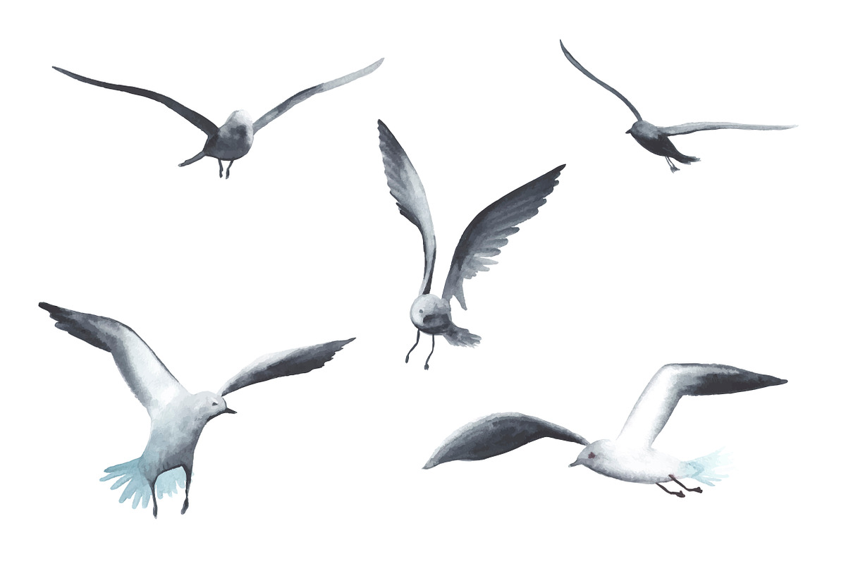 Lighthouses and seagulls. Watercolor, an Illustration by Olga Bonitas (Photo 4 of 4)