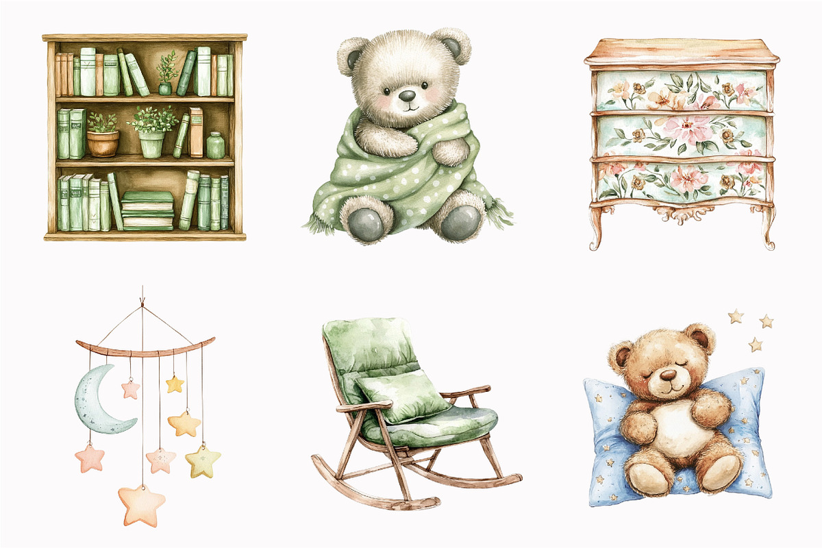 Sage Green Teddy Bear Clipart, an Illustration by Design Market (Photo 4 of 4)