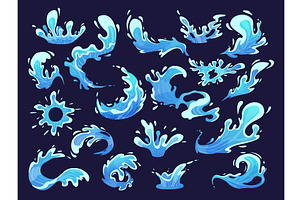 Blue water cartoon splashes. Liquid, an Illustration by LadadikArt