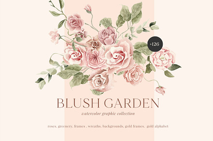 Blush Garden- Watercolor Floral set, a Texture Illustration by Grace Noboa Illustrations