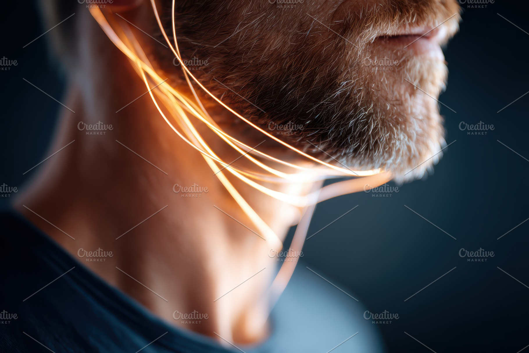 Bearded profile with glowing light strands, an Abstract Photo by AlyaAnd