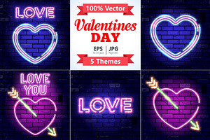 Valentines Day Neon Signboards, a Decorative Illustration by TAlex