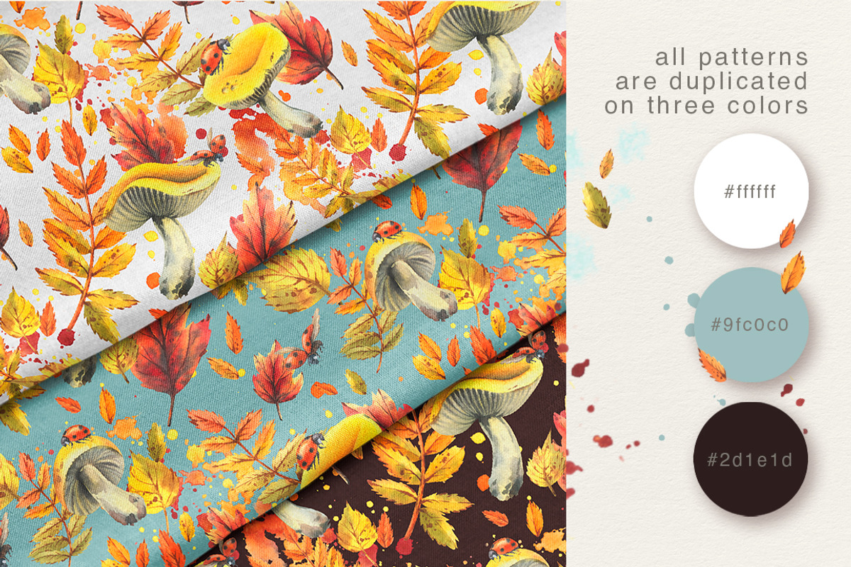 Autumn Watercolor Patterns Mini Set, an Illustration by NATASHA CHU (Photo 4 of 5)