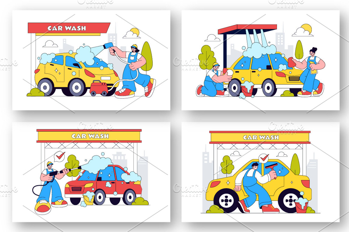 10 Car Wash Vector Illustration, a Transportation Illustration by denayunebgt (Photo 2 of 4)