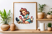 Watercolor Pin-up Housewife, a Seasonal Illustration by Craft Nest (Thumbnail 4 of 5)