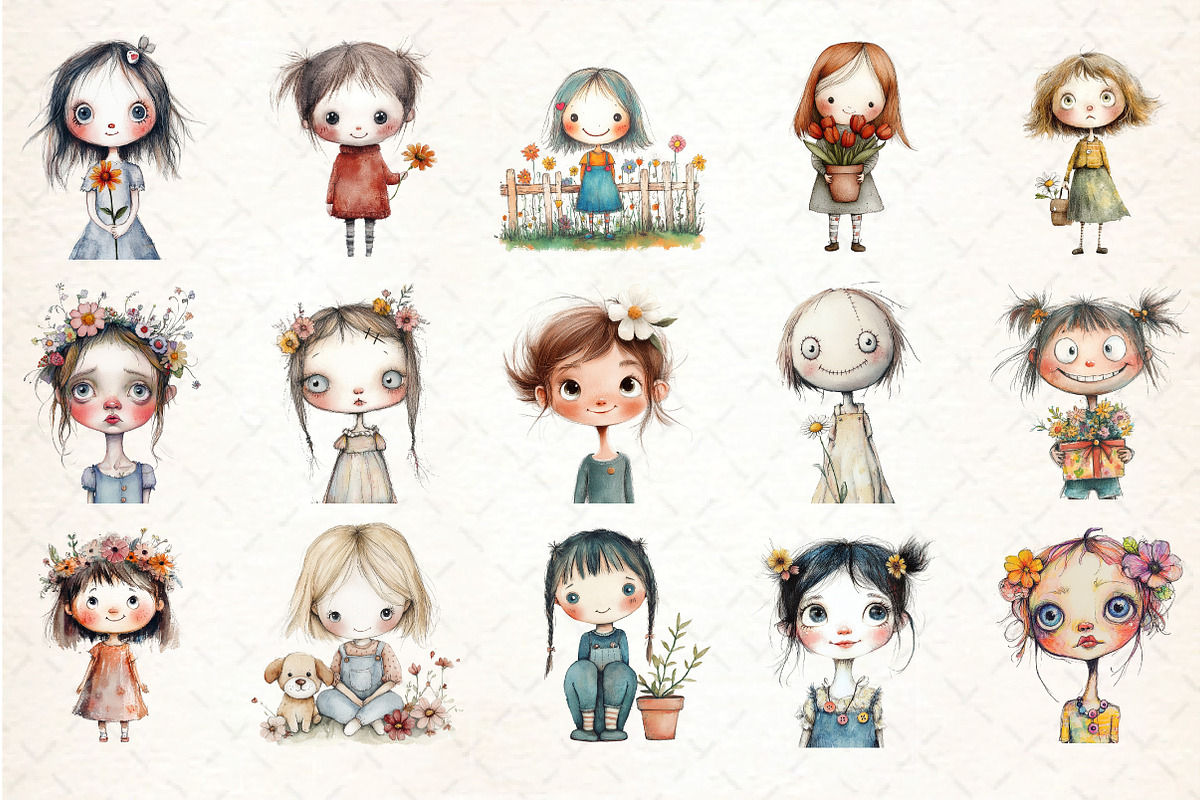 Flowers Girls Clipart Bundle, an Illustration by DreamCafeArt (Photo 3 of 8)