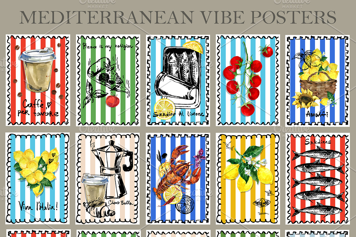 Vintage Mediterranean Food Posters preview 2