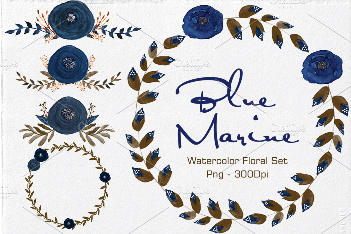 Blue Marine - Watercolor Floral Set, an Illustration by Li Zamperini (Photo 1 of 4)