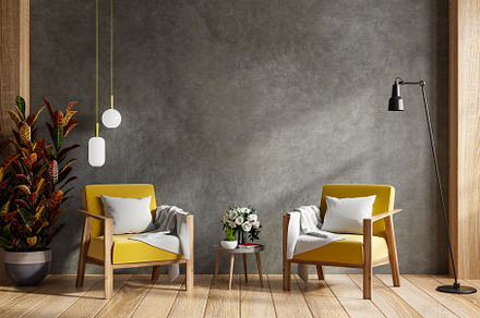 Living room with two yellow armchair, an Architecture Photo by vanitjan
