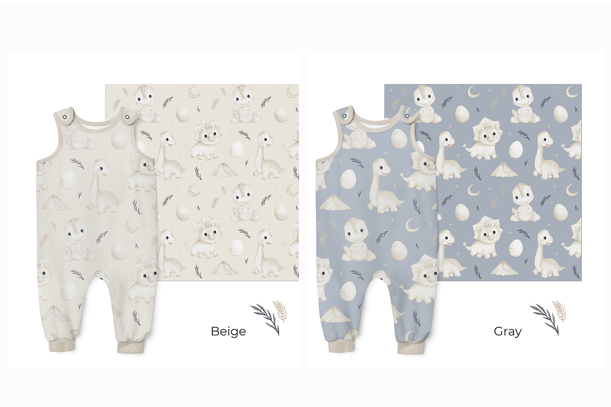 Baby Dinos seamless patterns set, a Pattern Graphic by tetiartline (Photo 2 of 8)