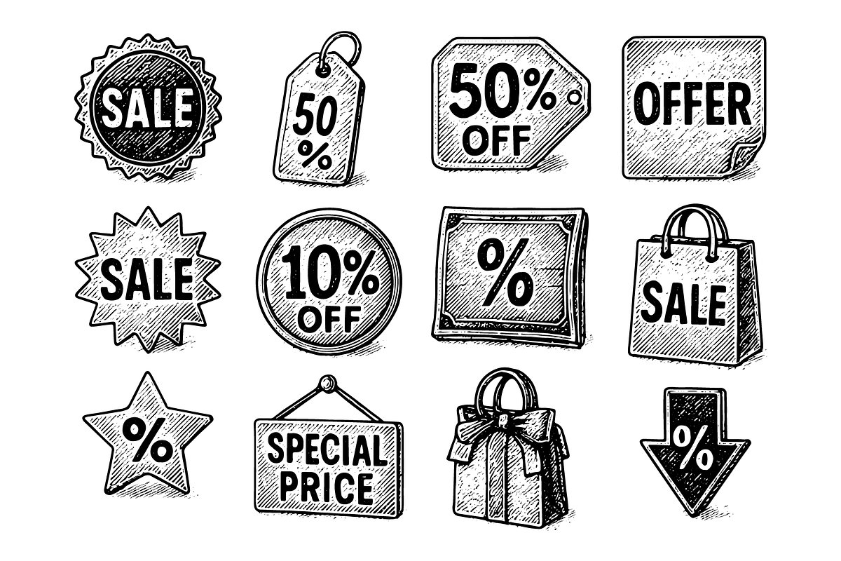 Sale and Discount Icons Set, an Object Graphic by nikagraphic