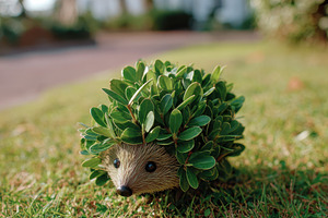 Topiary sculpture of a hedgehog made from green bushes, a Nature Photo by AlyaAnd