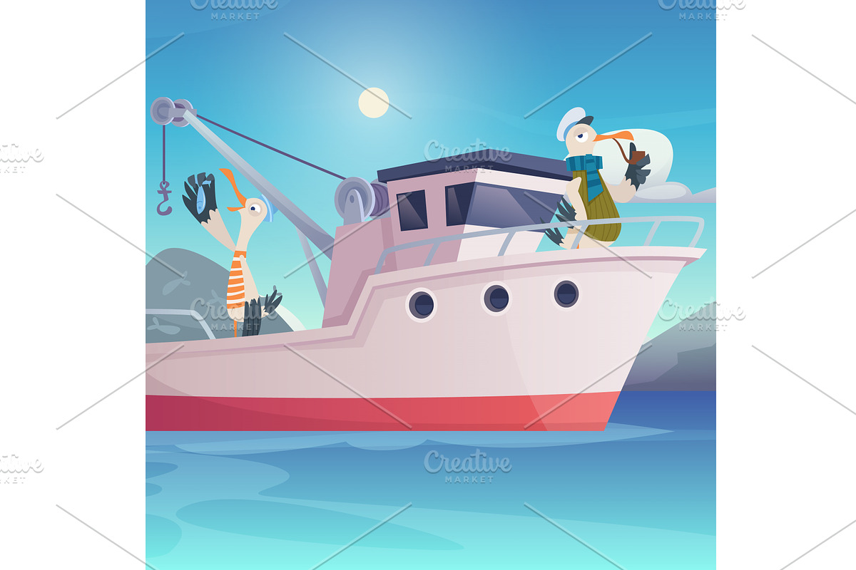 Seagul sailors. cartoon fun seaguls, a Transportation Illustration by Onyx