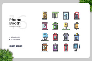 Phone Booth Colored Icons, an Icon by Upnowgraphic