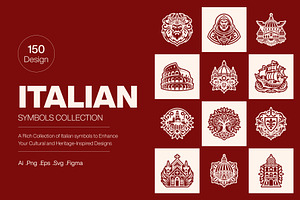 Italian Symbols Art Set, a Solid Icon by Creative Stall