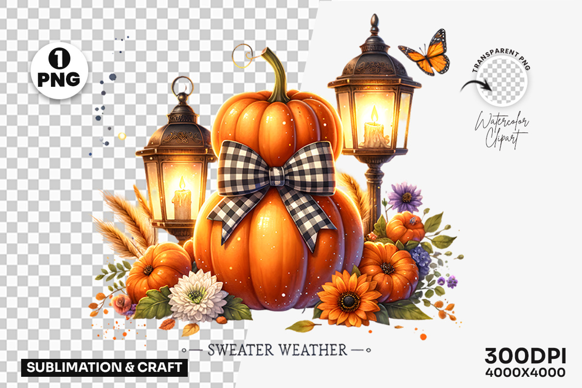 Pumpkin Lantern Autumn Harvest PNG, a Seasonal Illustration by Creative Arslan (Photo 1 of 3)