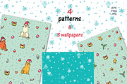 Xmas Cats: clip-art, patterns, cards, an Illustration by Zooza Art (Thumbnail 7 of 11)