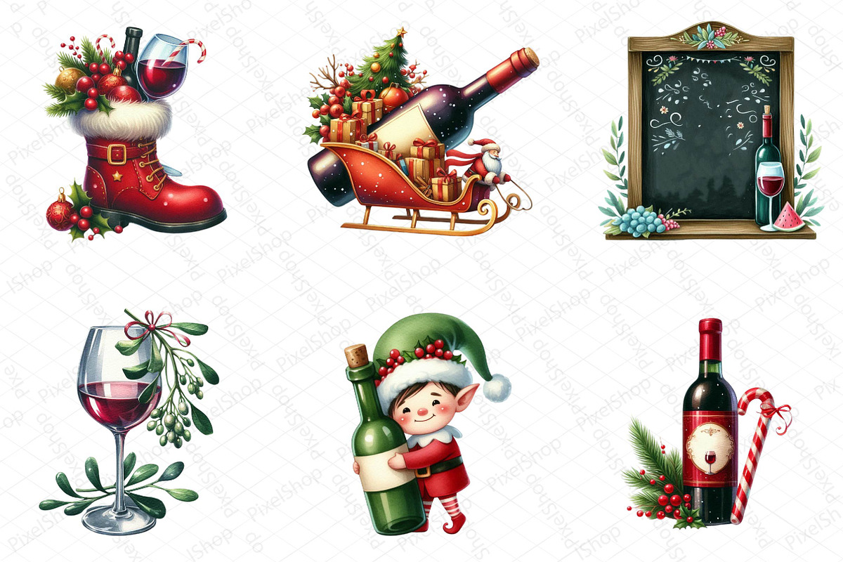 Christmas Red Wine Clipart, an Illustration by DreamPrint404 (Photo 3 of 5)