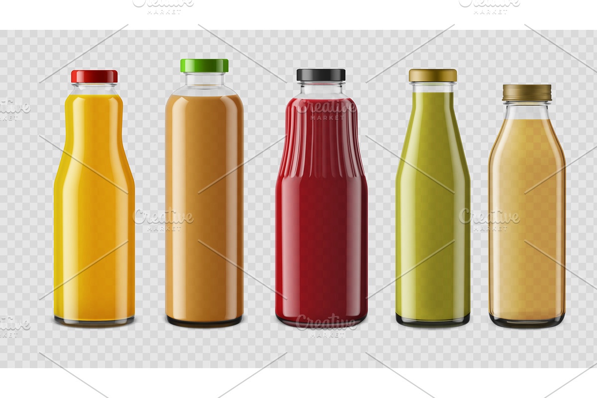 Realistic glass juice drink bottles, a Food Illustration by Vector Tradition