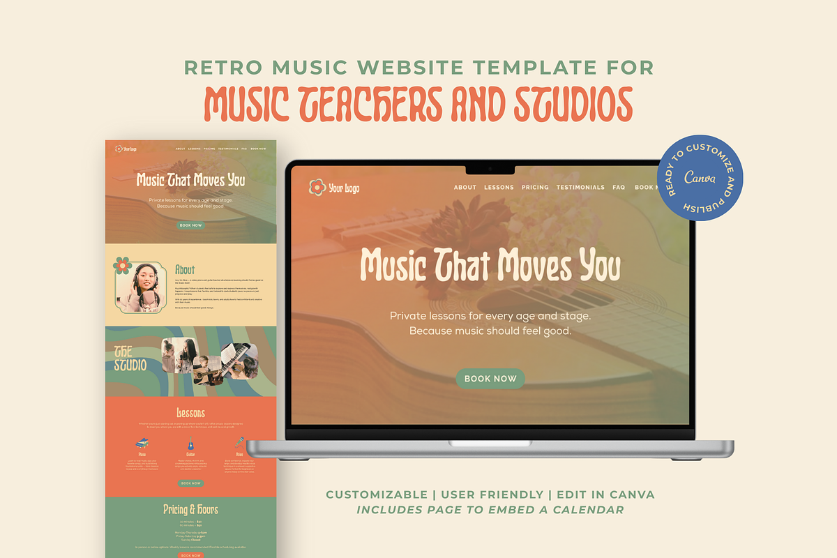 Studio Music Teacher Canva Website, a Templates & Theme by Liseno Designs (Photo 1 of 7)