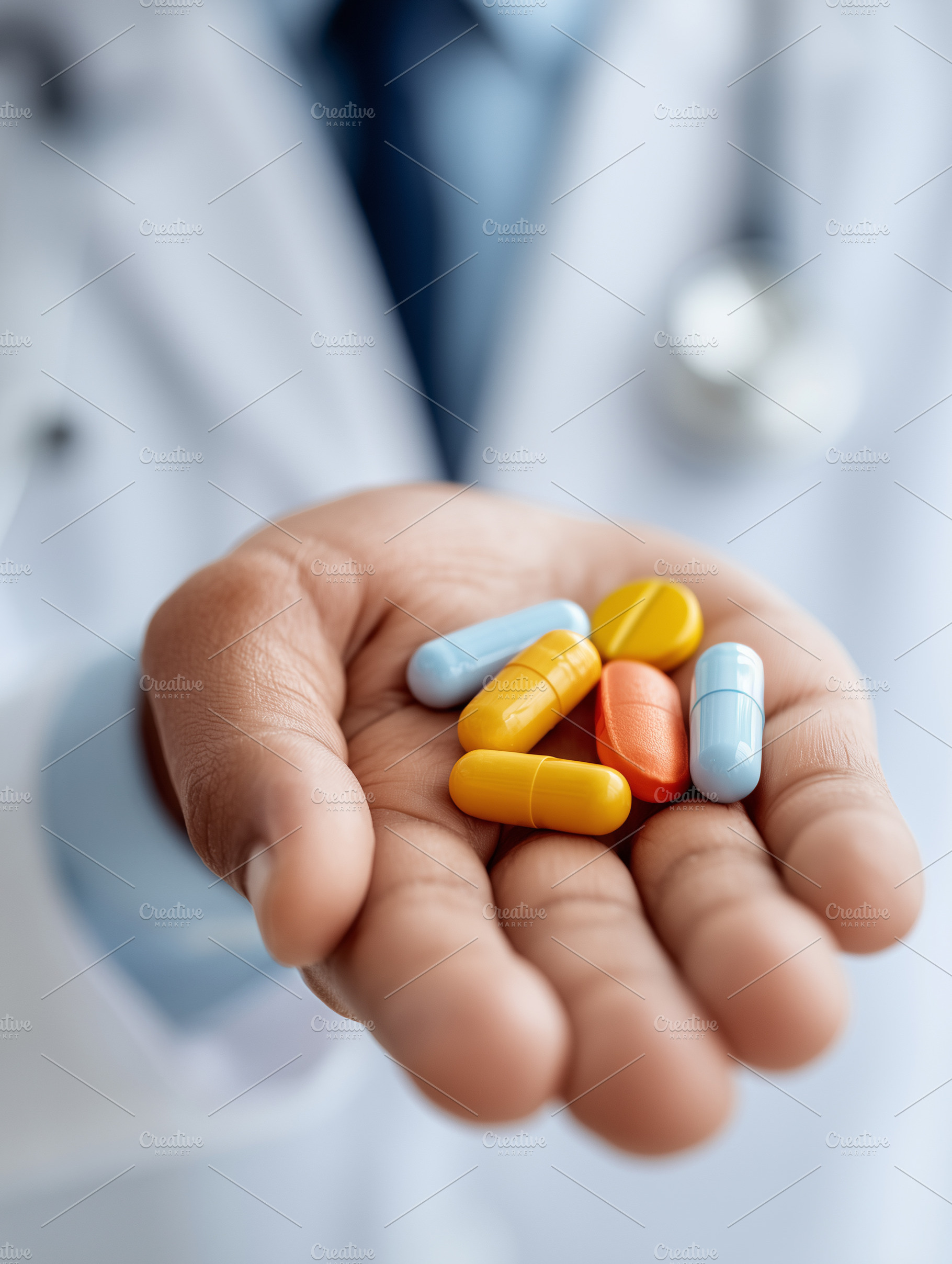 Doctor holding colorful pills, a Health & Medical Photo by MistyDay