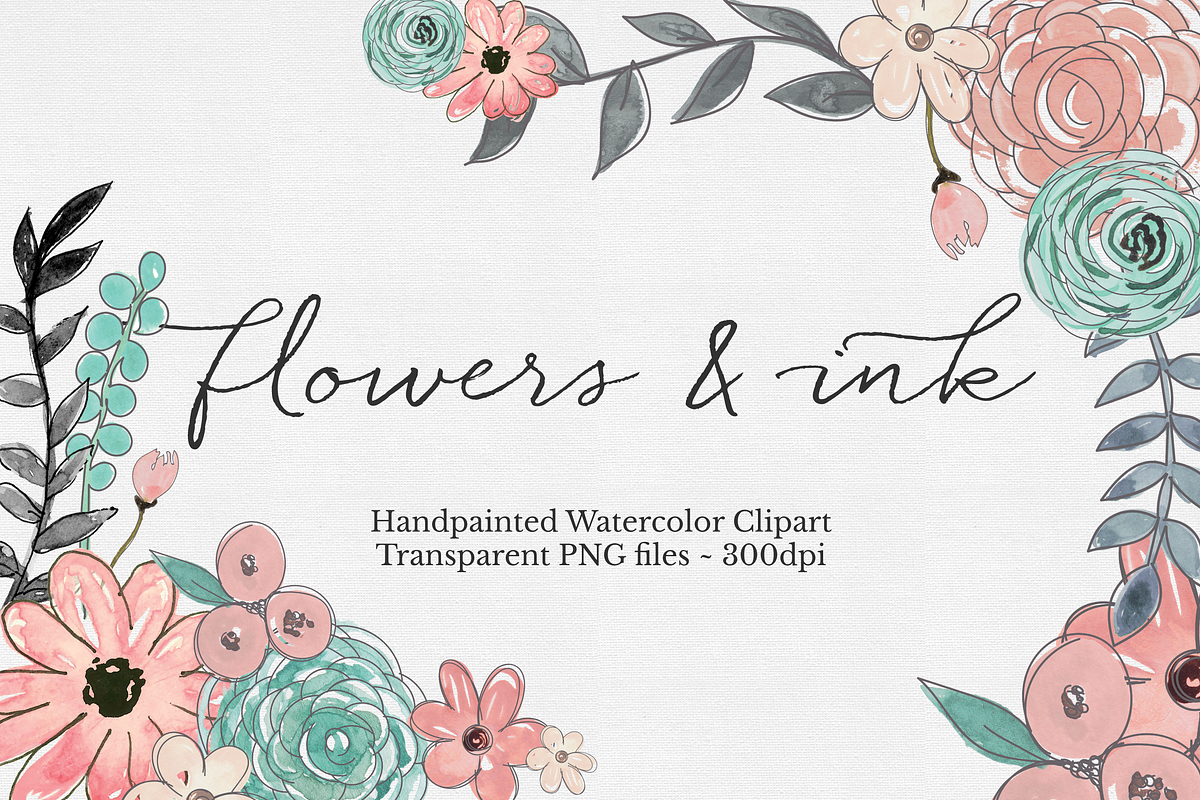 Watercolor & Ink Floral Clipart Set, a Graphic by The Autumn Rabbit Ltd