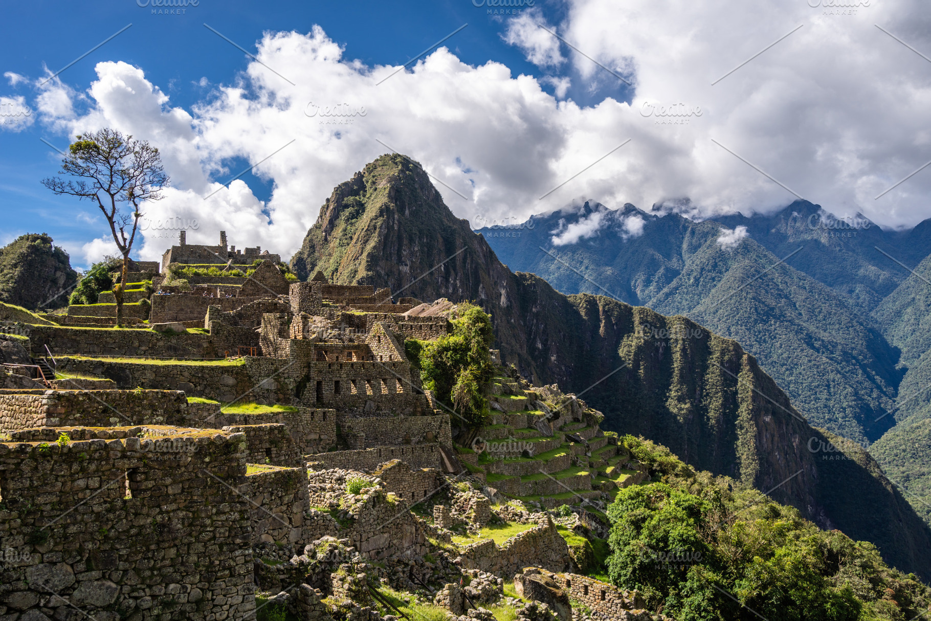 Panoramic view of Machu Picchu ruins with Huayna Picchu in backg, an Architecture Photo by GoodGoods