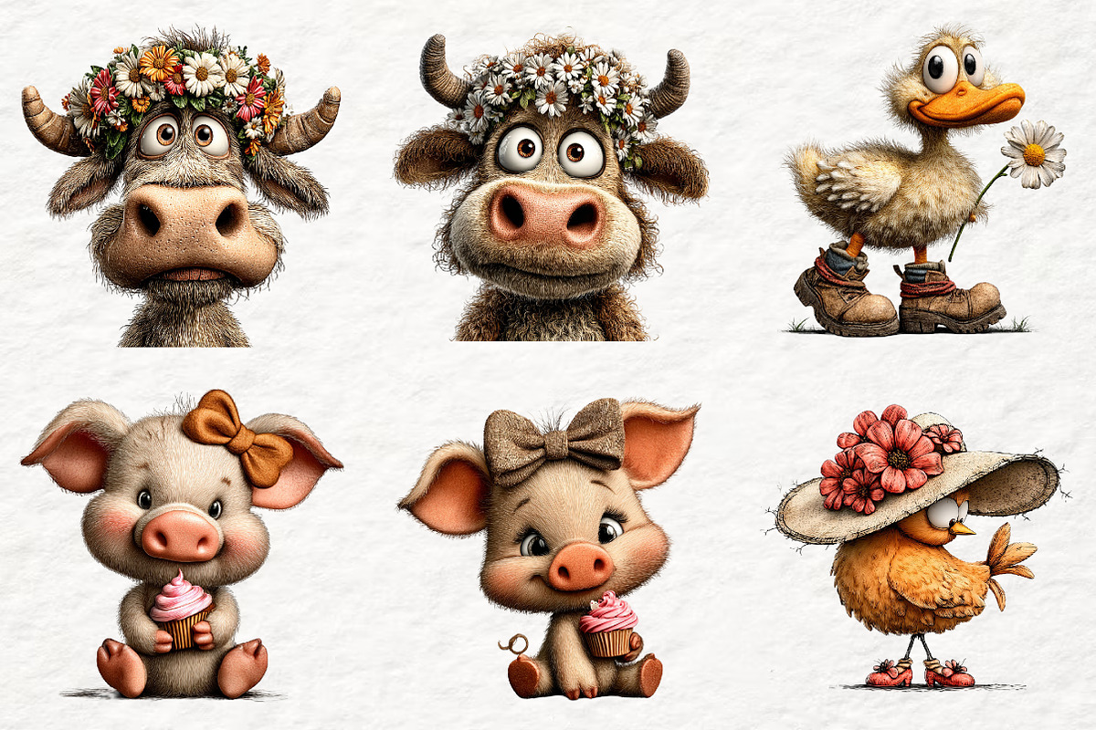 Whimsical Quirky Farm Animals png, an Animal Illustration by Watercolor design (Photo 2 of 6)