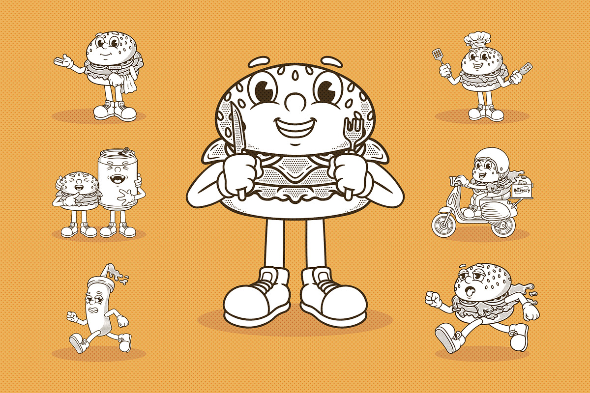 Groovy Burger Illustration, a Food Illustration by Decoconio Design (Photo 3 of 7)