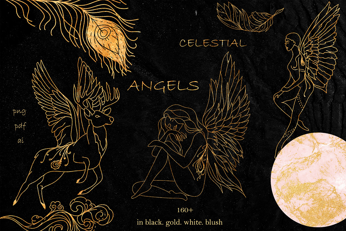 CELESTIAL ANGELS.LINE ART COLLECTION, an Animal Illustration by ArtOLB (Photo 1 of 12)