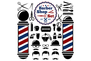 Vector Barber Shop Accessories Set.