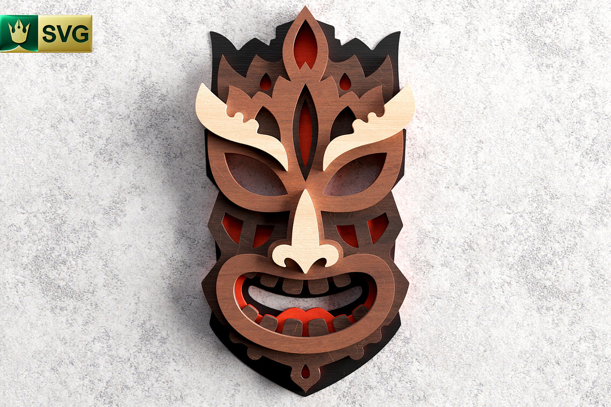 Tribal Mask V6 3D Layered | SVG Cut, an Object Graphic by pixaroma (Photo 1 of 10)