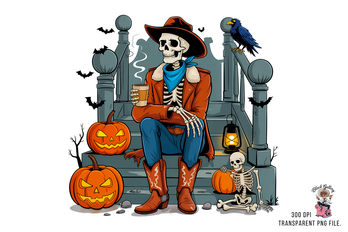 Halloween Cowboy Skeleton PNG Bundle, a Graphic by Black Gallery (Photo 5 of 11)