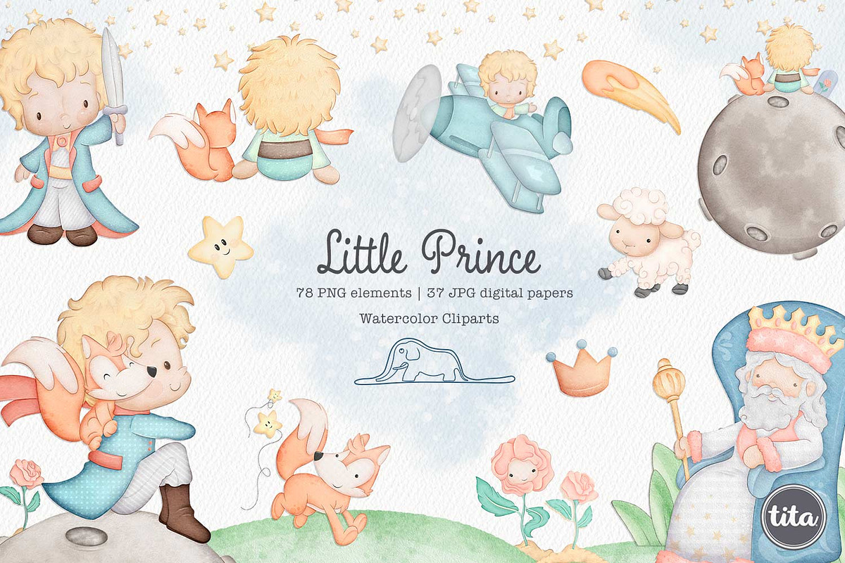 Little Prince clip arts and patterns, an Illustration by Tita Creative Studio (Photo 1 of 6)