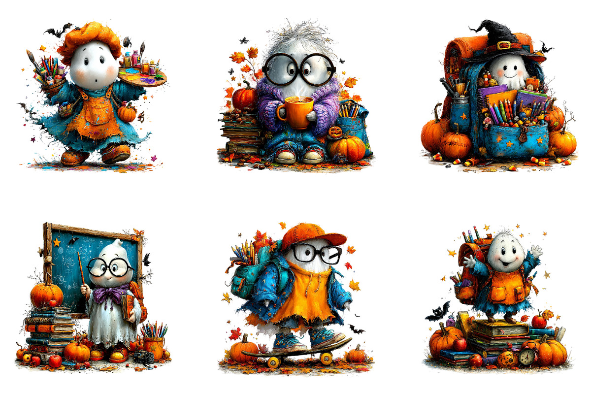 Halloween ghost student Clipart, a Seasonal Illustration by CreationArt (Photo 5 of 7)