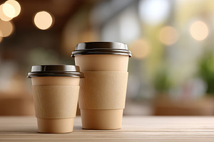 Two coffee cups on a wooden table, a Food & Drink Photo by AlyaAnd