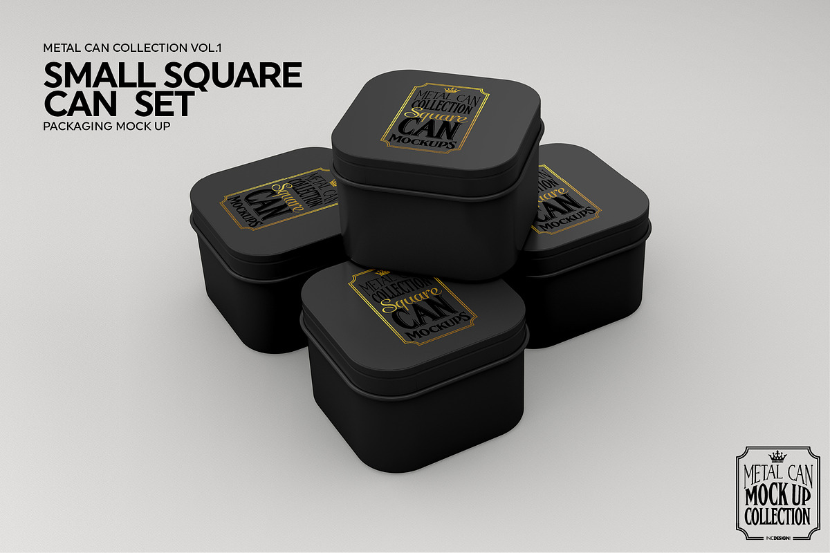 Small Square Cans Packaging Mockup, a Cups & Container Mockup by INCDesign (Photo 4 of 5)