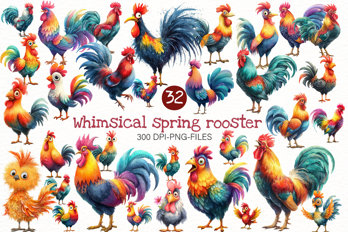 Whimsical spring rooster Clipart, an Illustration by Designworld (Photo 1 of 7)