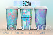 Watercolor blue splash-digital paper, a Pattern Graphic by JAY MID IMAGE (Thumbnail 2 of 5)